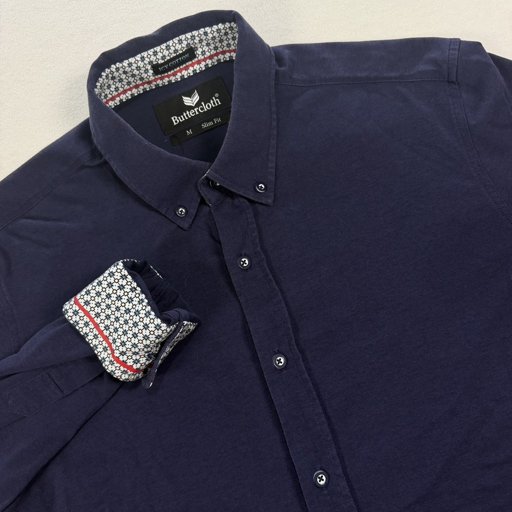 Butter Cloth Icy Cotton Men's Medium Blue Slim Fit Button Up Long Sleeve Shirt